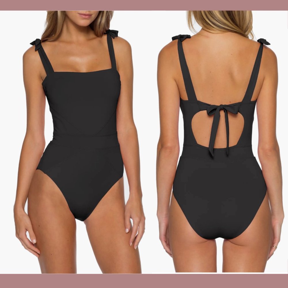 NWT Becca [ Large ] Emma Color Code Solid Tie Shoulder One‎ Piece Swimsuit #5667
